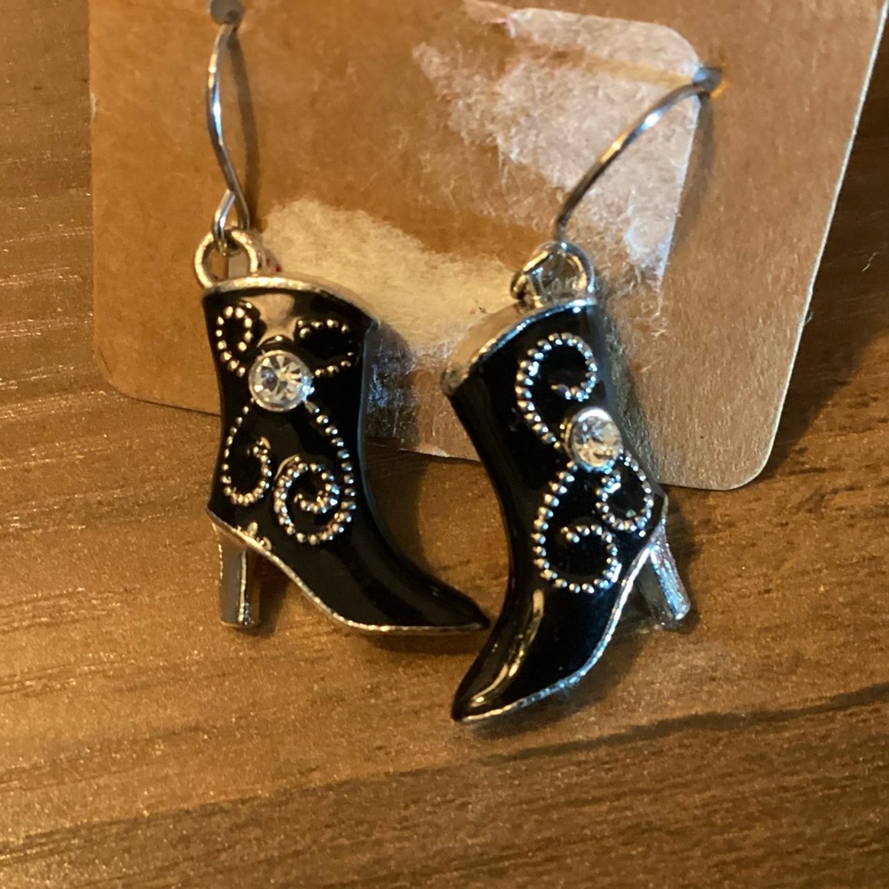 Black and Silver Boot Earrings